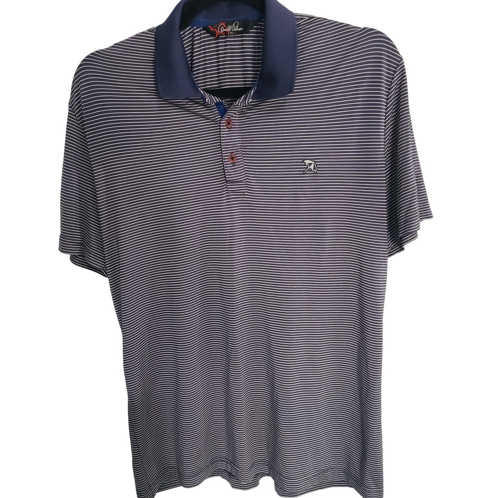 Arnold Palmer Mens Striped Golf Polo Shirt Navy Blue White‎ Size Small /Medium